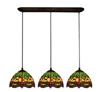 Green Dragonfly Tiffany Style Pendant Hanging Lamp, 8 Inch Stained Glass Dining Room Chandelier, Height Adjustable E26 Ceiling Light for Farmhouse Kitchen Island Decor,3 76cm