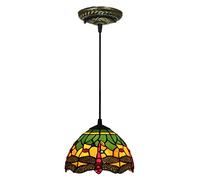 Green Dragonfly Tiffany Style Pendant Hanging Lamp, 8 Inch Stained Glass Dining Room Chandelier, Height Adjustable E26 Ceiling Light for Farmhouse Kitchen Island Decor,1 13cm