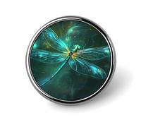 Green Dragonfly Unisex Novelty Brooches & Pins Round Metal Lapel Badge for Clothing Shawl Hat