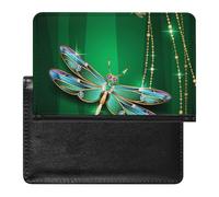 Green Dragonfly with Glitter Stars Women's Passport Protector, Men's Passport Protector, PU Travel Passport Protector for Women Men Worker 5.8 x 3.9 x 0.4 inch