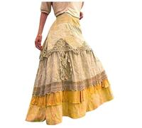 Green Dresses Women 2024 Summer Boho Tiered Skirt Lace Maxi Mesh Flared Long Maxi Skirts for Women White Dress Women's Beach, yellow, XL