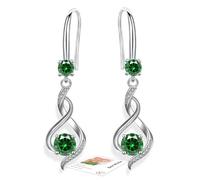 Green Drop Earrings for Women Dangling, Sterling Silver Dangle Earrings, Hypoallergenic Green Dangly Earrings for Women Gifts for Mum Cubic Zirconia Jewellery Gift for Birthday Christmas