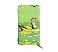 Green Duck Long leather wallet, portable credit card holder, zippered coin purse, and ID compartment