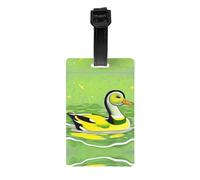Green Duck Print PVC Luggage Tags 3.3x2.1 in, Suitcase Identifier ID Card,for Travel Bags, Accessories