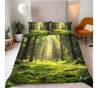 Green Duvet Cover Set Woodland Quilt Covers Soft Breathable Microfiber 3D Bedding Sets Emperor Size 290x235 cm with Zipper Closure and 2 Pillowcases b-7720