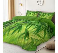 Green Duvet Set - Premium Microfiber Double Size Duvet Cover 79 × 79" 3 PCs - Ultrasoft Hypoallergenic Bamboo Forest Leaves Reversible Quilt Cover Bedding Set With Zipper Closure