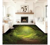 Green Earth Brown Forest Path Grassland Soft Short Pile Machine Washable Rugs, for Living Room Bedroom Dining Room Illustration Non Slip Floor Carpet, 60 x 110 cm