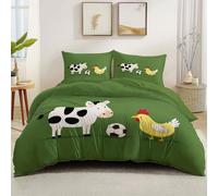 Green Easy Care Printed Duvet Cover Set, Abstract Animals Cow Chicken Football Stylish Comforter Hypoallergenic Reversible Bedding Bed Sets With 2 Pillowcases - 260 x 220 cm Microfiber Bedding Set
