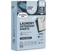 Green Edge 360 Laundry Detergent Sheets Eco-Friendly, Plant-Based Natural Washing Detergent for Up to 64 Loads Travel Friendly, Hot and Cold Washes (64 Sheets (1 Pack), Ocean Breeze)