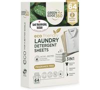 Green Edge 360 Laundry Sheets - Non Bio Laundry Detergent Sheets, Plant-Based, Plastic-Free, Eco-Friendly, Suitable for Sensitive Skin - 64 Washes Fragrance Free