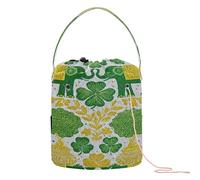 Green Elephant & Clover Art Crochet Yarn Bag Crochet Yarn Storage with Holes Travel Bag for Knitting Needle Knitting Supplies