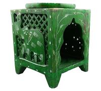 Green Elephant Square Jali Soapstone Essential Oil Burner/Aromatherapy Oil Burner - Small