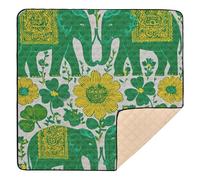 Green Elephant & Sunflower Pattern Soft Padded Baby Play Mat for Indoor Outdoor Portable Infant Play Activity Mat for Baby Toddler Infant, 50'' x 50''