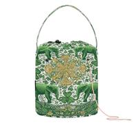 Green Elephants & Clover Pattern Art Crochet Yarn Bag Crochet Yarn Storage with Holes Travel Bag for Knitting Needle Knitting Supplies