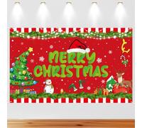 Green Elf Merry Christmas Backdrop, 180x110cm/71x43in Red & Green Holiday Party Decorations Indoor Outdoor Wall Hanging Christmas Photo Studio Prop