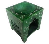 Green Elven Square Jali Soapstone Essential Oil Burner/Aromatherapy Oil Burner - Medium