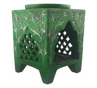 Green Elven Square Jali Soapstone Essential Oil Burner/Aromatherapy Oil Burner - Small