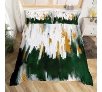 Green Emerald Bedding Set Double Oil Painting Stripe Comforter Cover, Brush Marks Contemporary Ombre Bed Set Watercolor Graffiti Duvet Cover, Aesthetic Modern Quilt Cover