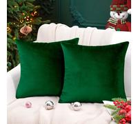 (Green Emerald Plain, Pack of 2) Velvet Cushion Covers Plain & Stripe Patterned Cushion Covers Set Pack of 2 & 4