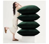 (Green Emerald Plain, Pack of 4) Velvet Cushion Covers Plain & Stripe Patterned Cushion Covers Set Pack of 2 & 4