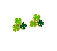 Green Enamel Lucky Four-Leaf Clover Stud Elegant St. Patricks Day Earrings for Women Heart Leaves Shamrock Jewelry Fashion Irish Holiday Good Luck Festival Gifts Accessories