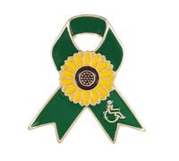 Green Enamel Ribbon Awareness Brooch Pin Fashion Gold Plated Cerebral Palsy Care for the Old Mental Health Bipolar Disorder Organ Donation Liver Cancer Gift Fundraising (Daisy)