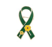 Green Enamel Ribbon Awareness Brooch Pin Fashion Gold Plated Cerebral Palsy Care for the Old Mental Health Bipolar Disorder Organ Donation Liver Cancer Gift Fundraising (Flower)