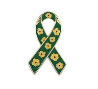 Green Enamel Ribbon Awareness Brooch Pin Fashion Gold Plated Cerebral Palsy Care for the Old Mental Health Bipolar Disorder Organ Donation Liver Cancer Gift Fundraising (Daisies)