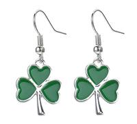 Green Enamel Silver Plated Shamrock Dangly Earrings with Gift Bag (1. Green Enamel Shamrock)