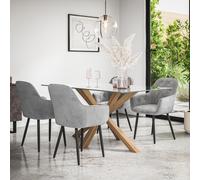 More4Homes Etta Glass Dining Table And Chairs - Glass Top W Solid Oak Legs + Anika Velvet Dining Chair Set Of 6 (Grey)