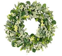 Green Eucalyptus Leaf Wreath, Vlorart 24 Inch Artificial Spring Summer Wreaths for Front Door Decor Boxwood Wreath with Big Berries, Farmhouse Greenery Wreath Outside Year Round - Indoor/Outdoor