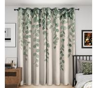Green Eucalyptus Leaves Blackout Curtains, Green Botanical Print Bedroom Curtains & Living Room Curtains 66x90 Inch 2 Panels Set, Thermal Eyelet Drapes Patterned Window Treatments 90 Drop N&1008