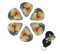 Green Eucalyptus Leaves Guitar Picks 6 Pack, 0.71mm Thickness Celluloid Bass Pick with Leather Guitar Pick Holder Keychain Abstract Art Pics Plectrum for Acoustic Electric Guitar, Ukulele, Bass
