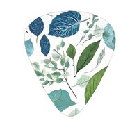 (Green Eucalyptus Leaves) Guitar Picks Set Of 12 With Transparent Plastic Box For Bass Electric And Acoustic Guitars Ukulele