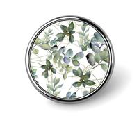 Green Eucalyptus Leaves Lapel Pins Metal Pin Badge Personalized Pinback Button Badges Classic Round Badge Recognition Enamel Lapel Pin for Jackets, Backpacks, Bags