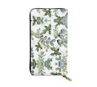 Green Eucalyptus Leaves Print Leather Long Clutch Wallet â€“ Fashionable Personalized Wallet, Multiple Card Slots, Gift Ready, Black, One Size