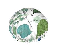 Green Eucalyptus Leaves Print Premium Double Layer Shower Cap For Women With Reusable Shower Cap For Hair - Waterproof Plastic Cap - Shower Caps For Long, Short And Curly Hairs