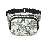 Green Eucalyptus Leaves Print Square Double Layer bag Waist Bag Trendy Pack Travel Bag with Adjustable Bel, Black, One Size