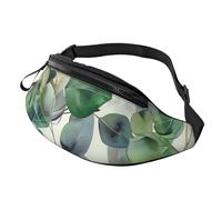 Green Eucalyptus Leaves Printed Waist Bag with Headphone Jack, Personalized Bumbags Fanny Packs Unisex Running Hiking Crossbody Bags for Men Women