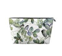 Green Eucalyptus Leaves Prints PVC Leather Travel Toiletry Bag with Silver Zippers, Waterproof Cosmetic Organiser for Makeup, Toiletries & Essentials