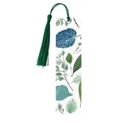 (Green Eucalyptus Leaves) Wooden Bookmark with Tassel Personalized Label Ornament Stylish Reading Accessory Gifts for Book Lovers