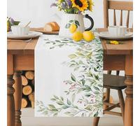 Green Eucalyptus Table Runner 13x108 Inches Long Leaf Red Fruit Watercolor Nature Plant Cotton Linen Table Runner Burlap Style for Dinner Table Party Decor Tabletop Decorations