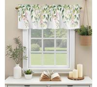 Green Eucalyptus Valances for Windows, Leaf Branch Red Fruit Watercolor Plant Rod Pocket Valance Short Window Treatments Curtains for Kitchen Bathroom Bedroom Decor, 60 x 14 Inches