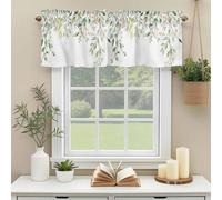 Green Eucalyptus Valances for Windows, Leaf Red Fruit Watercolor Nature Plant Rod Pocket Valance Short Window Treatments Curtains for Kitchen Bathroom Bedroom Decor, 54 x 18 Inches