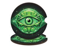 Green Evil Eye Car Coasters for Cup Holders 2 Pack Absorbent Drink Coaster Wooden Coasters with Cork Base Universal Fit Cup Holder Inserts for Car Interior Protection