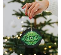 Green Evil Eye Ceramic Christmas Ornaments - 2.8 Inch Rustic Round Xma Tree Decor with Hanging String, Personalized Vintage Double-Sided Holiday Party Decorations for Xmas Gifts