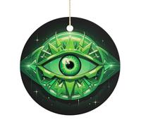 Green Evil Eye Ceramic Christmas Ornaments 2.9 Inch - Double Sided Round Holiday Tree Hanging Decor for Home, Party, Hotel Decorations, Gift for Teacher, Neighbor, Friend