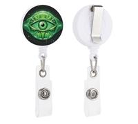 Green Evil Eye Retractable Badge Reel - Personalized ID Name Badge Holder with Lanyard Cute Badges Reel Holder Round Nurse Doctor Name Tag Badges Clip for Work