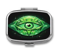 Green Evil Eye Travel Pill Organizer Portable Daily Waterproof Pill Case Small Medicine Storage Container for Vitamins Fish Oil Cod Liver Oil Earplug Storage