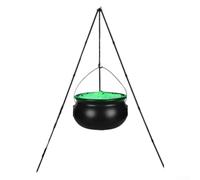 Green Eyeball Lit Witch's Cauldron Halloween Decoration With Iron Tripod Stand, Designed For Outdoor Lawn, Garden, And Patio Spooky Ambiance(25cm)
